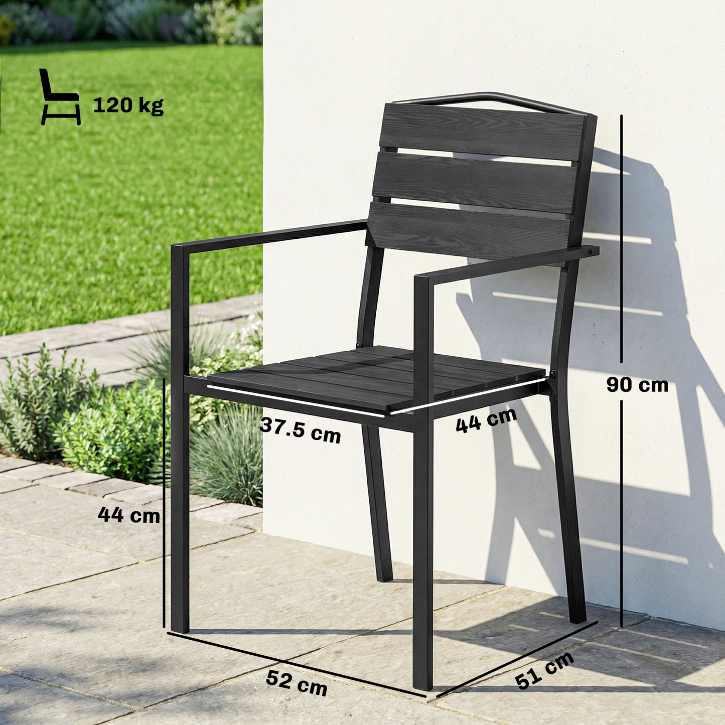 Garden Chairs Set of 4, Garden Dining Chairs, HDPE Seat, Black