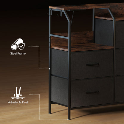 Fabric Chest of Drawers w/ Charging Station for Bedroom Rustic Brown