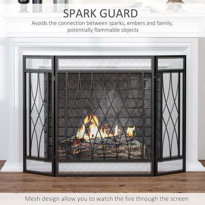 126cm 3-Panel Metal Folding Fireplace Screen Protective Guard Child Pet Home