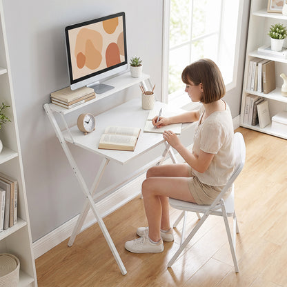 70 cm Folding Computer Desk for Small Spaces Bedroom, White