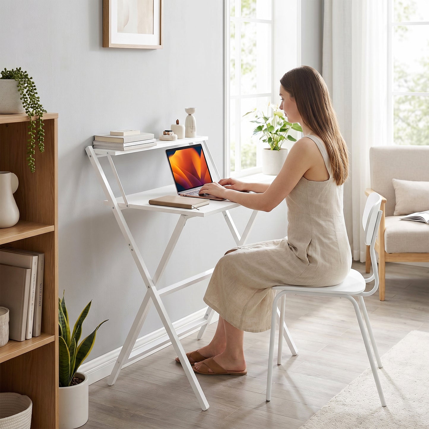 70 cm Folding Computer Desk for Small Spaces Bedroom, White