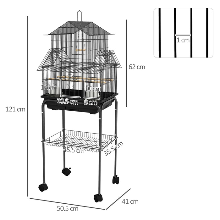 Metal Bird Cage with Plastic Swing Perch Food Container Tray Handle for Finch Canary Budgie 50.5 x 40 x 63cm Black