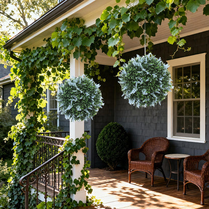 Set of 2 Artificial Plant Topiary Balls, Faux Plants, Blue
