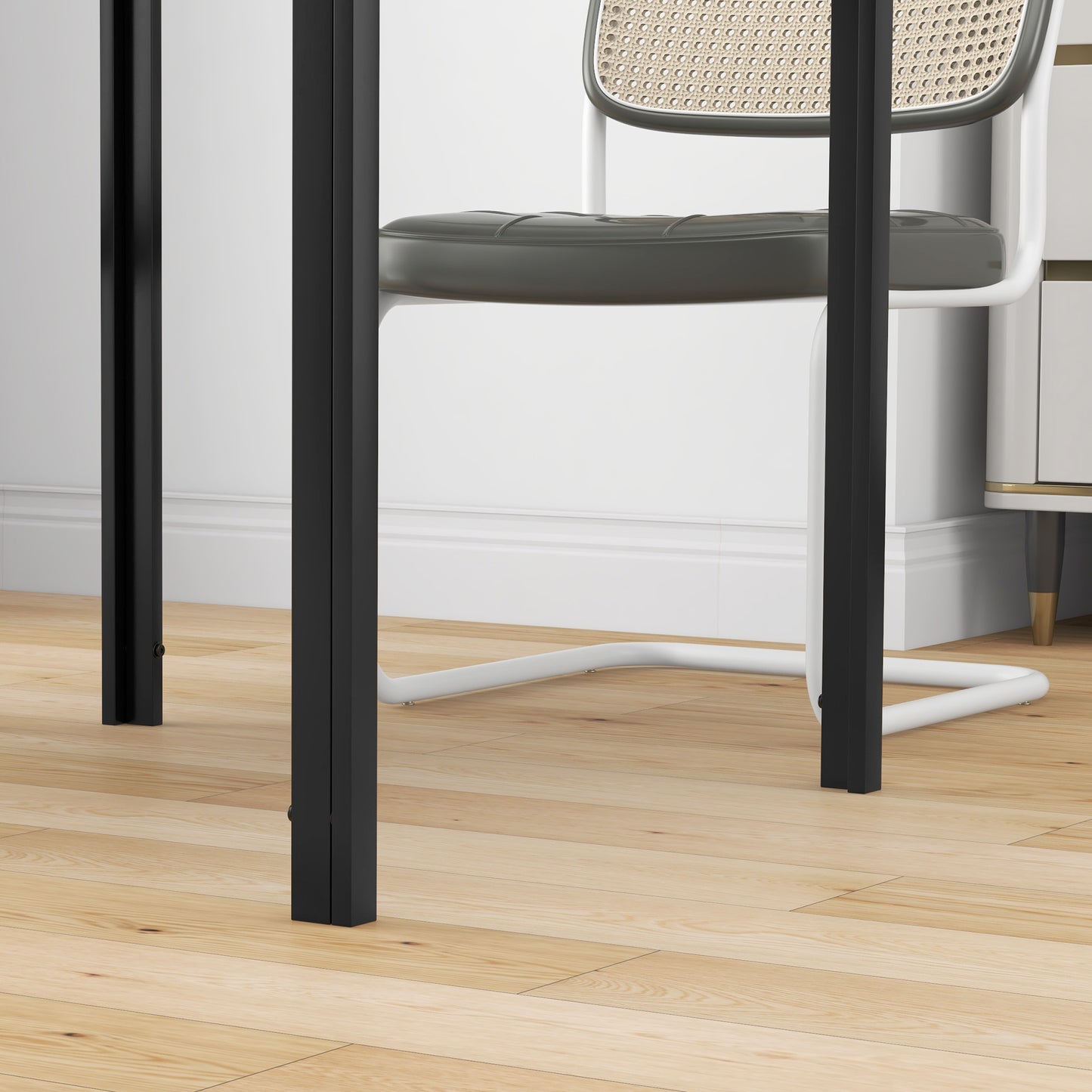 Modern Square Dining Table with Tempered Glass Top Metal Legs