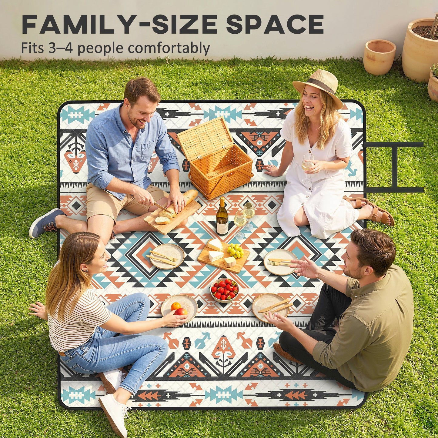 Picnic Blanket, 200x200CM Beach Blanket Outdoor Picnic Mat