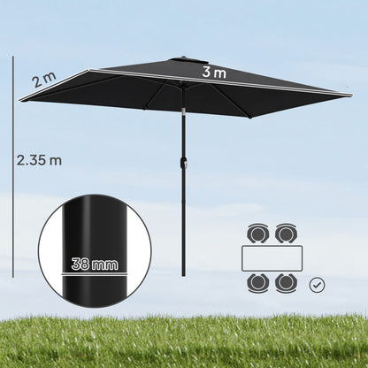 Garden Parasol, Outdoor Umbrella with Tilt Function, Black