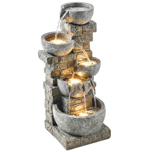 5 Tiers Outdoor Water Fountain with LED Lights for Garden, Mixed