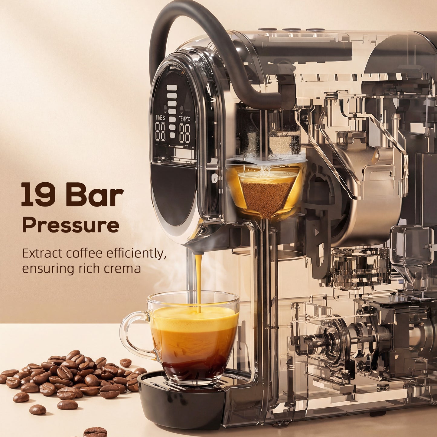 19 Bar Pod Coffee Machine for Nespresso and Dolce Gusto Capsule