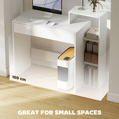 Computer Desk with 3 Open Shelves and Drawer, White