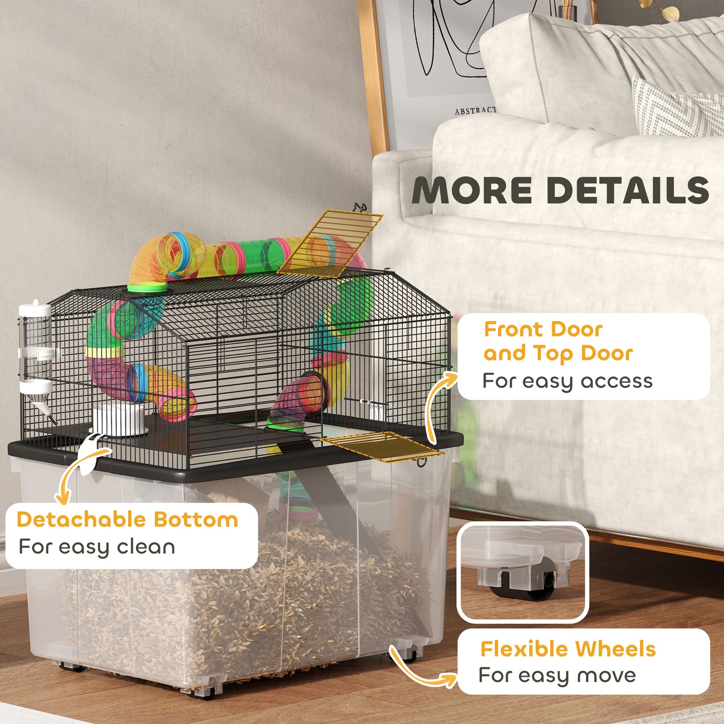 Hamster Cage with 31cm Deep Tray, Tube, 58 x 43 x 57cm