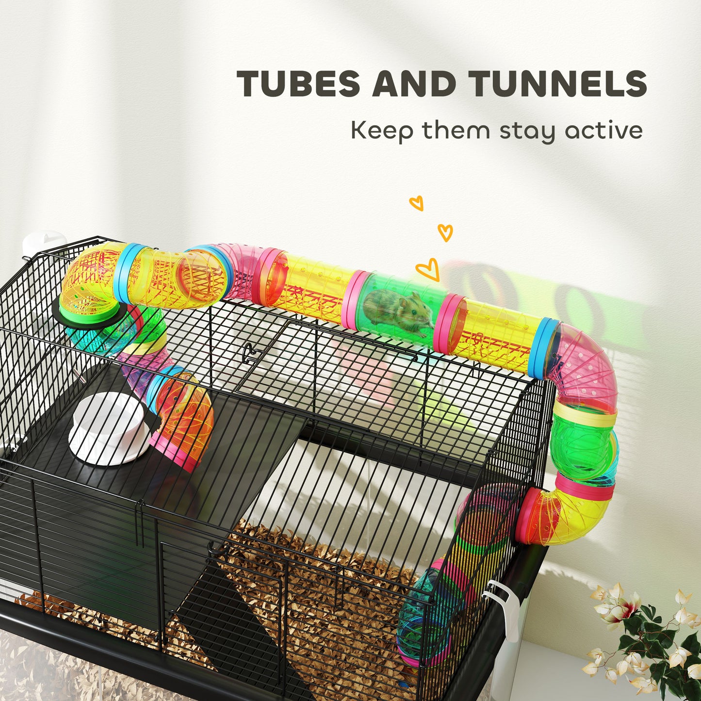 Hamster Cage with 31cm Deep Tray, Tube, 58 x 43 x 57cm