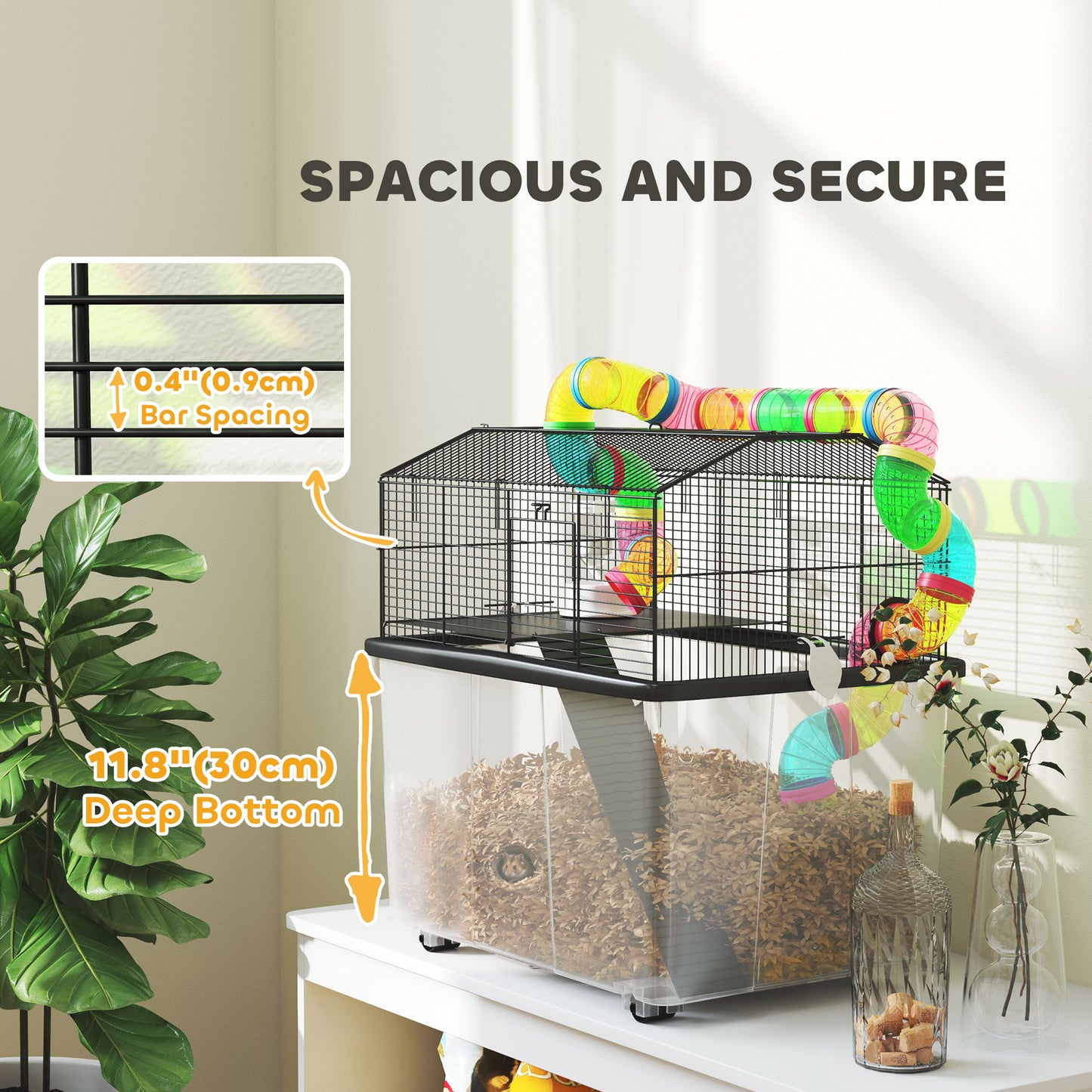 Hamster Cage with 31cm Deep Tray, Tube, 58 x 43 x 57cm