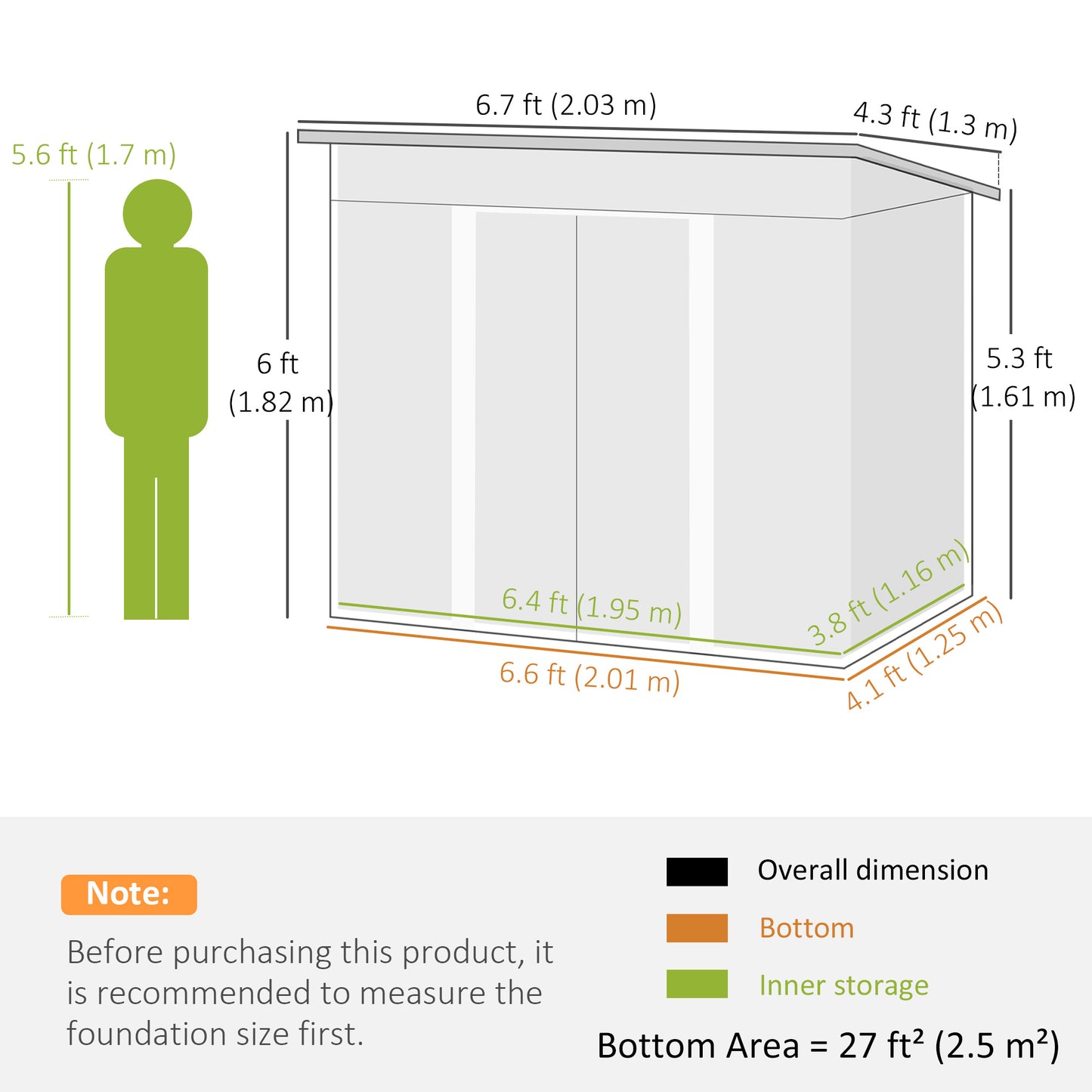 7 x 4ft Outdoor Storage Shed with Foundation Kit, Lean to Metal Garden Shed for Log, Rubbish Bin, Tool, Lawnmower, Bike, Patio Use, Green