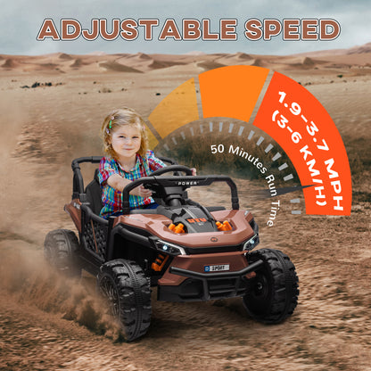 Kids Ride on Car, 12V Electric Truck w/ Horn, Lights, USB, Brown
