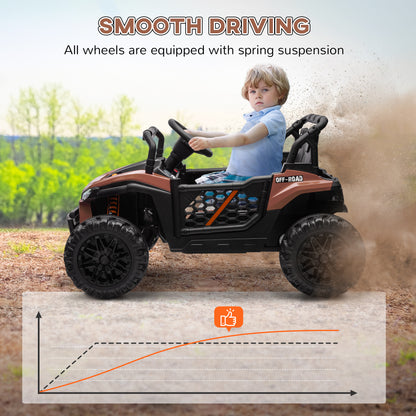 Kids Ride on Car, 12V Electric Truck w/ Horn, Lights, USB, Brown