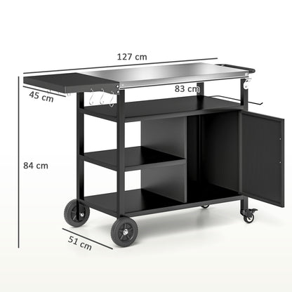 Stainless Steel Outdoor BBQ Trolley with Folding Side table, Black