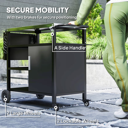 Stainless Steel Outdoor BBQ Trolley with Folding Side table, Black