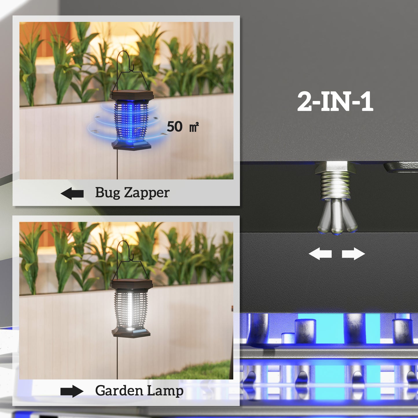 2-in-1 Electric Fly Zapper with UVA Light, Hanging Garden Lantern