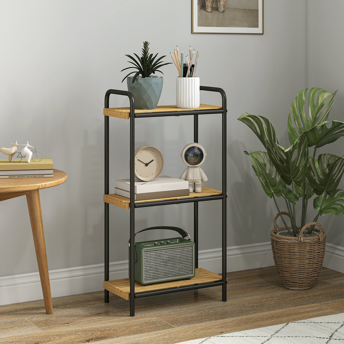 3-Tier Bamboo Bathroom Shelf, Freestanding Shelving Unit, Natural