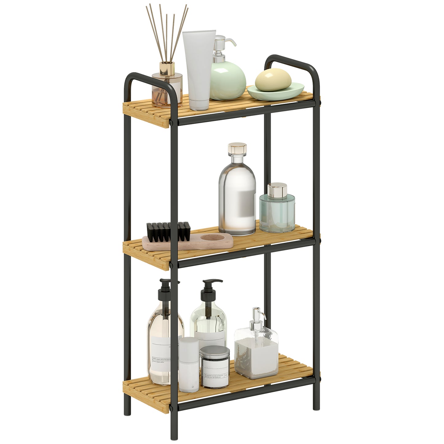 3-Tier Bamboo Bathroom Shelf, Freestanding Shelving Unit, Natural