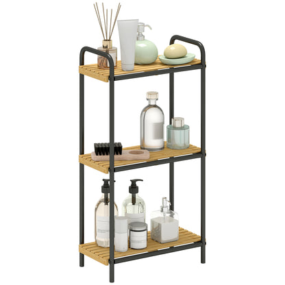 3-Tier Bamboo Bathroom Shelf, Freestanding Shelving Unit, Natural