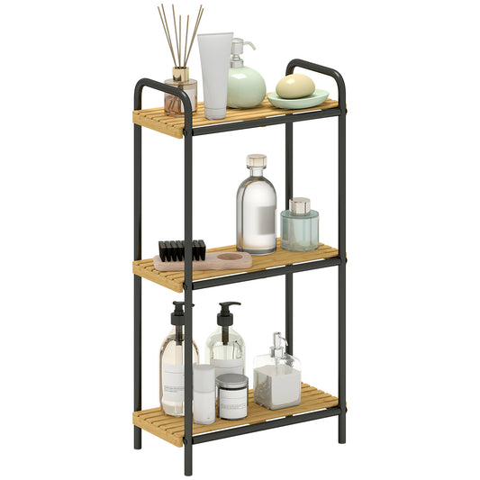3-Tier Bamboo Bathroom Shelf, Freestanding Shelving Unit, Natural