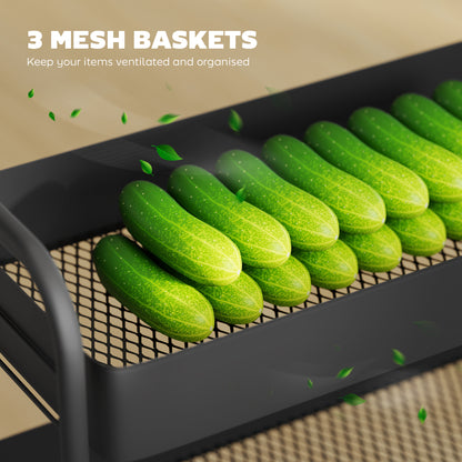 3-Tier Storage Trolley, Storage Cart with Mesh Backets, Wheels