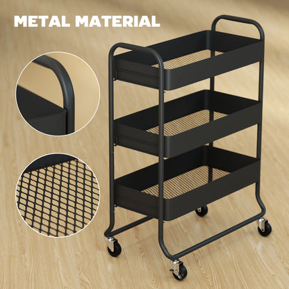 3-Tier Storage Trolley, Storage Cart with Mesh Backets, Wheels