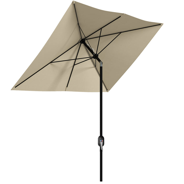 2 x 3(m) Garden Parasol Umbrella, Rectangular Market Umbrella Sun Shade w/ Crank & Push Button Tilt, 6 Ribs, Aluminium Pole, Cream