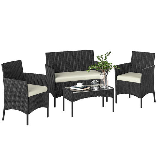 4 Piece Rattan Garden Furniture Sofa Set with Cushions, Cream White