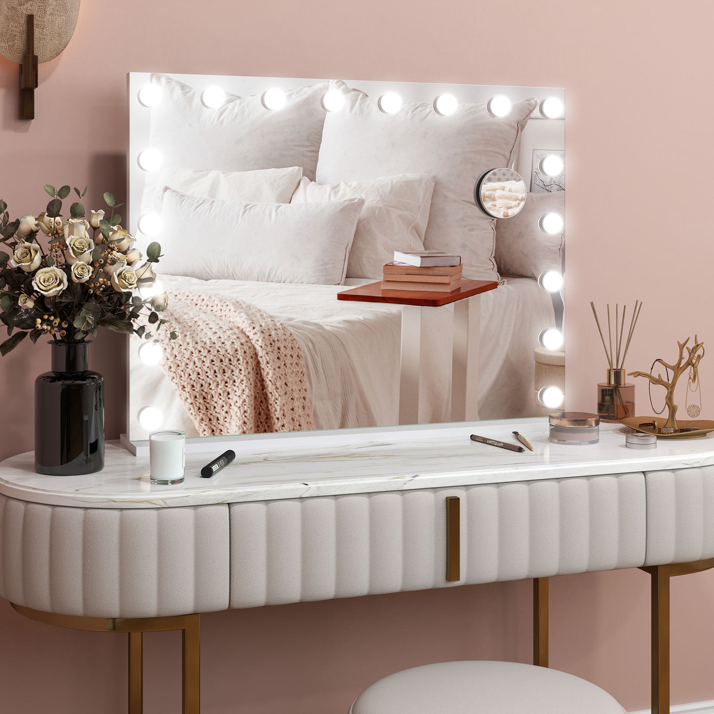 Hollywood Vanity Mirror with Lights, 10X Magnifying, USB Port, White