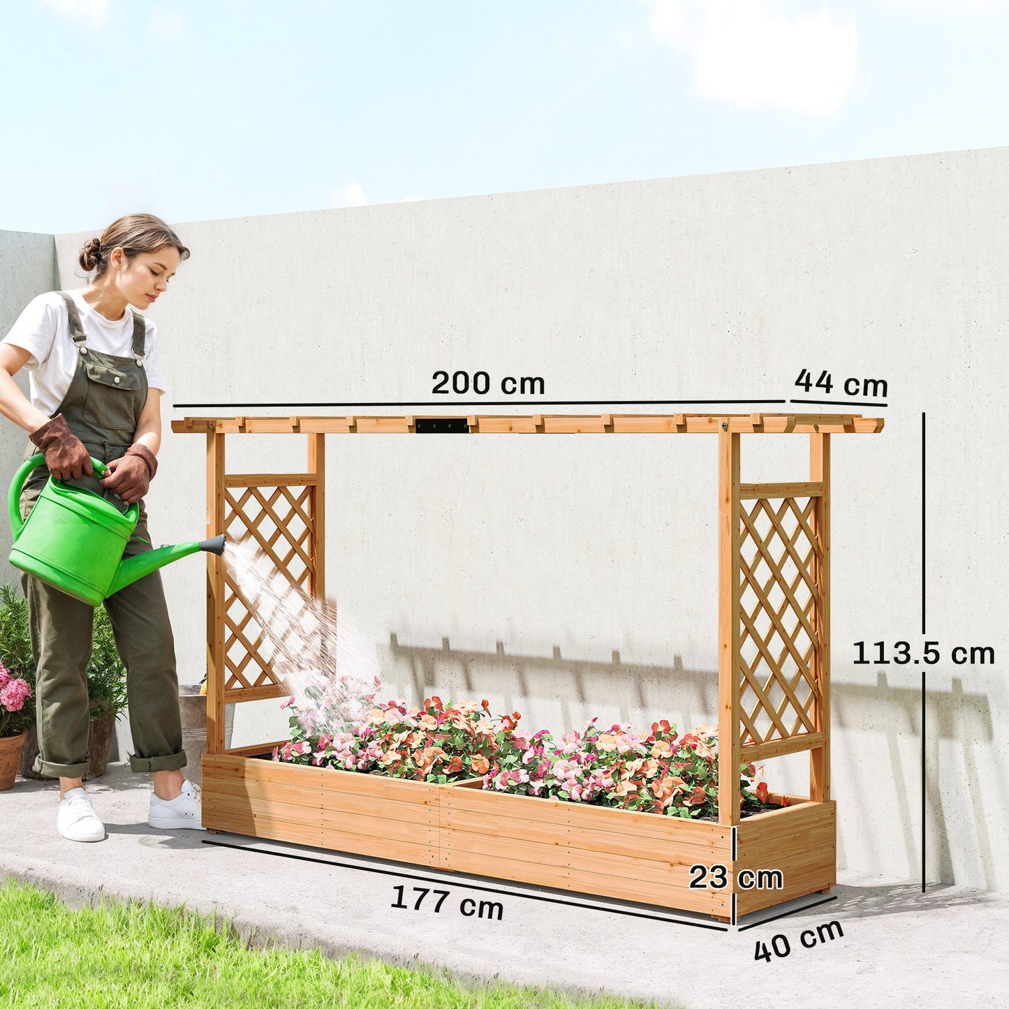 Raised Bed for Garden with Trellis, 200 x 44 x 113.5 cm, Natural