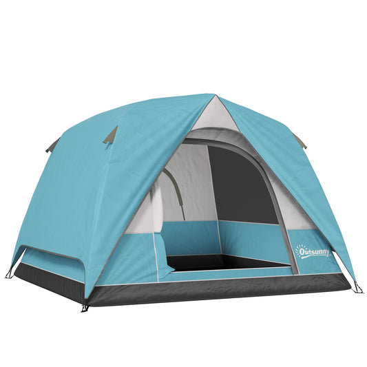 3-4 Person Camping Tent, Waterproof Tent, Navy Blue and Light Blue
