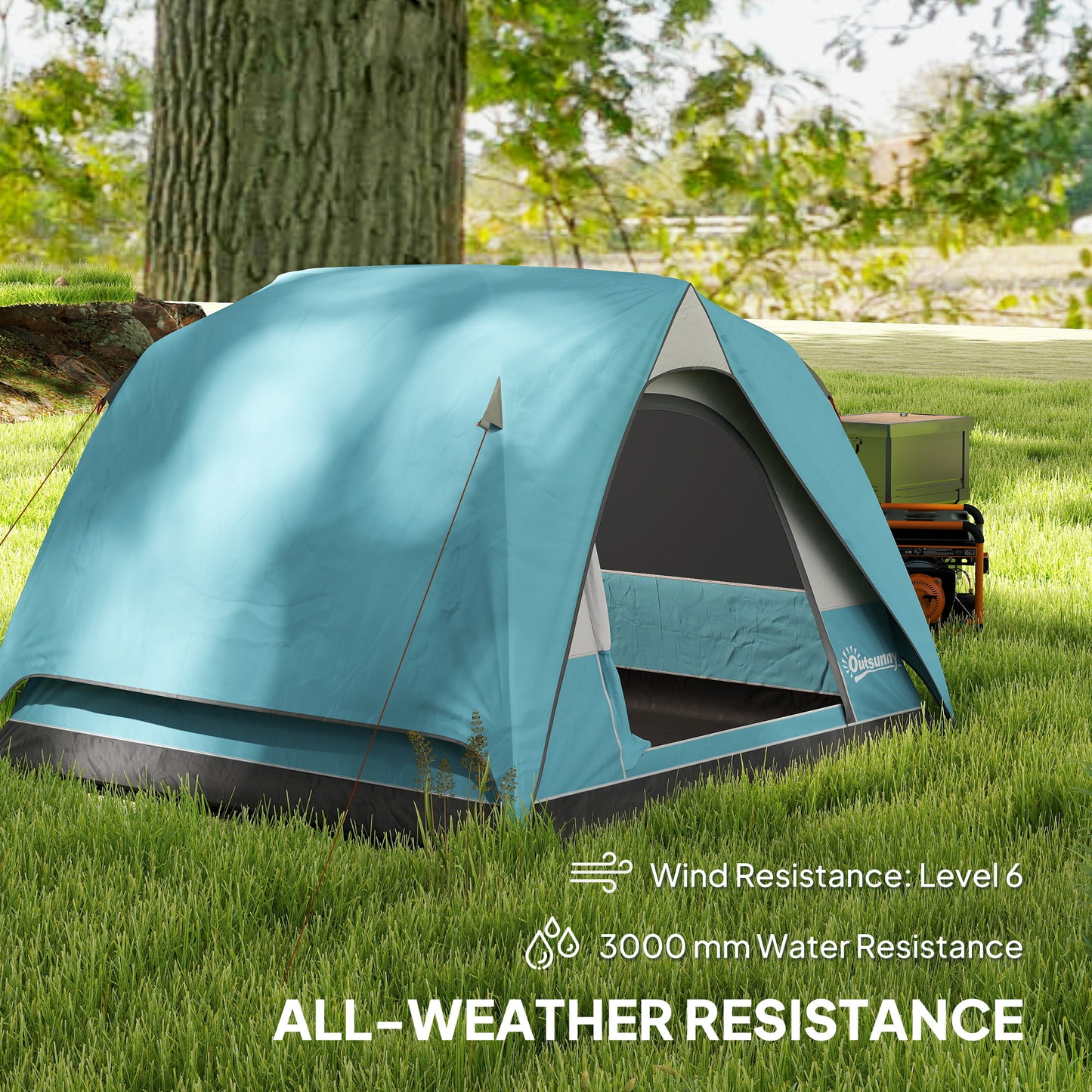 3-4 Person Camping Tent, Waterproof Tent, Navy Blue and Light Blue