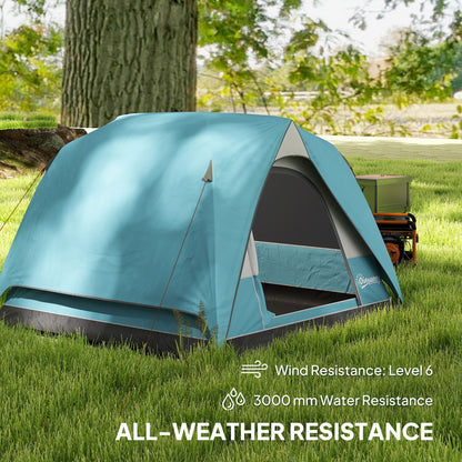 3-4 Person Camping Tent, Waterproof Tent, Navy Blue and Light Blue