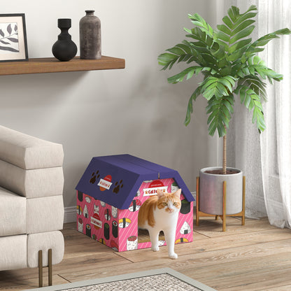2-in-1 Cat Scratching Board House with 4 Paw-Shaped Vents, Pink