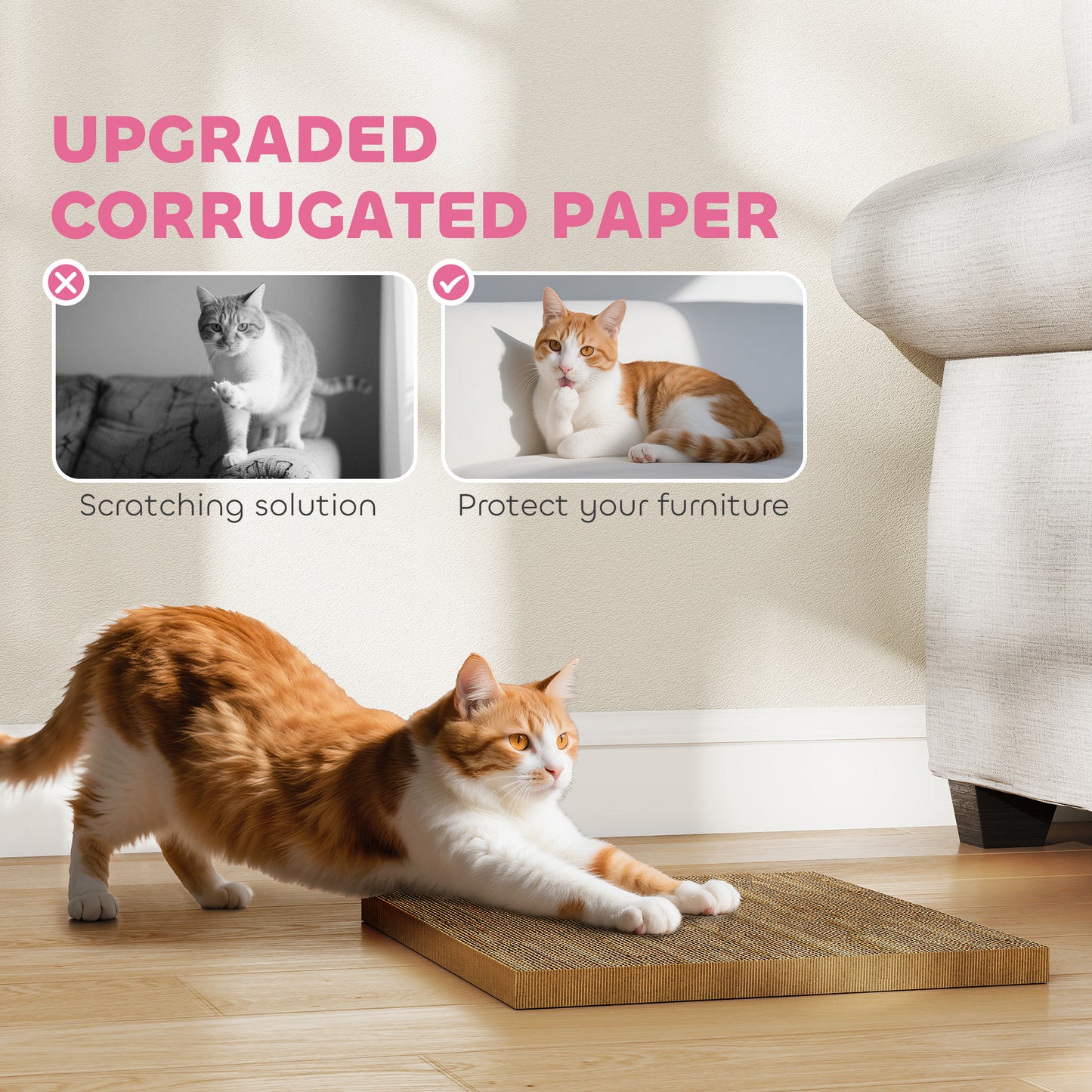 2-in-1 Cat Scratching Board House with 4 Paw-Shaped Vents, Pink