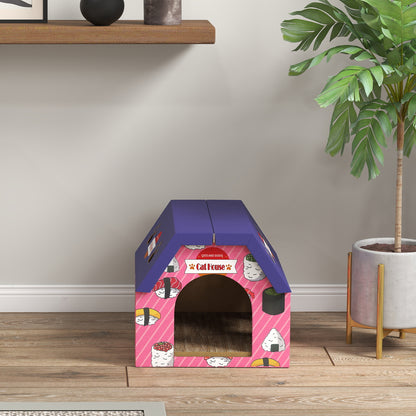 2-in-1 Cat Scratching Board House with 4 Paw-Shaped Vents, Pink
