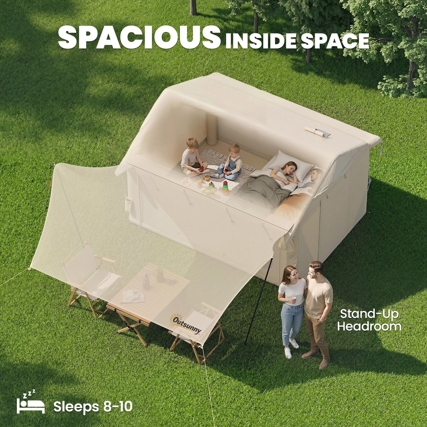nflatable Tents Waterproof Glamping Tent with Stove Jack for 6-8 Person Khaki