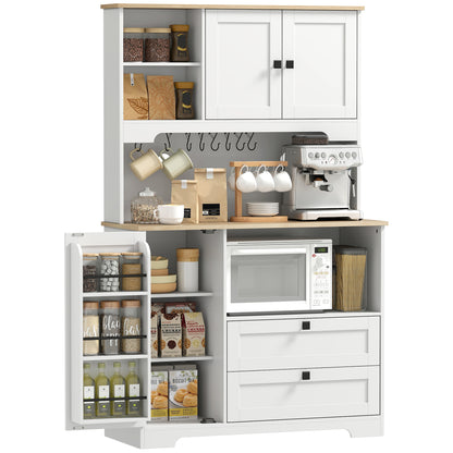 Kitchen Cupboard, Kitchen Cabinet with 2 Cabinets, 2 Drawers, White