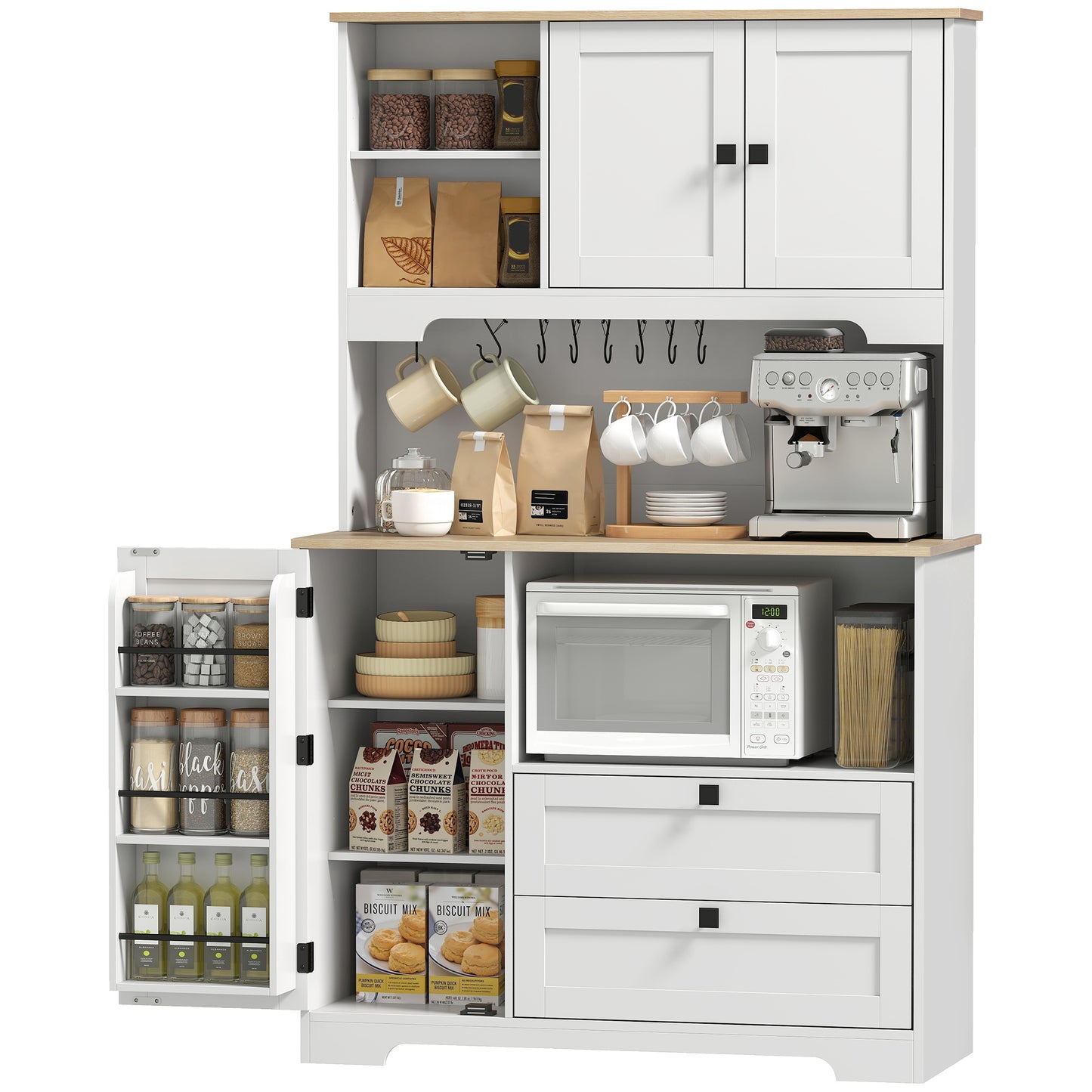 Kitchen Cupboard, Kitchen Cabinet with 2 Cabinets, 2 Drawers, White