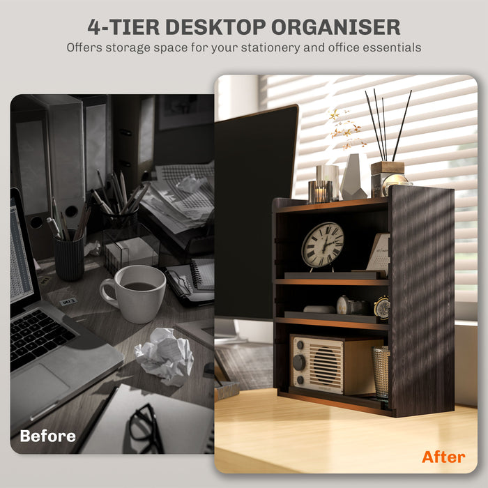 4-Tier Desktop Organiser with Cable Management for Stationery Dark Brown