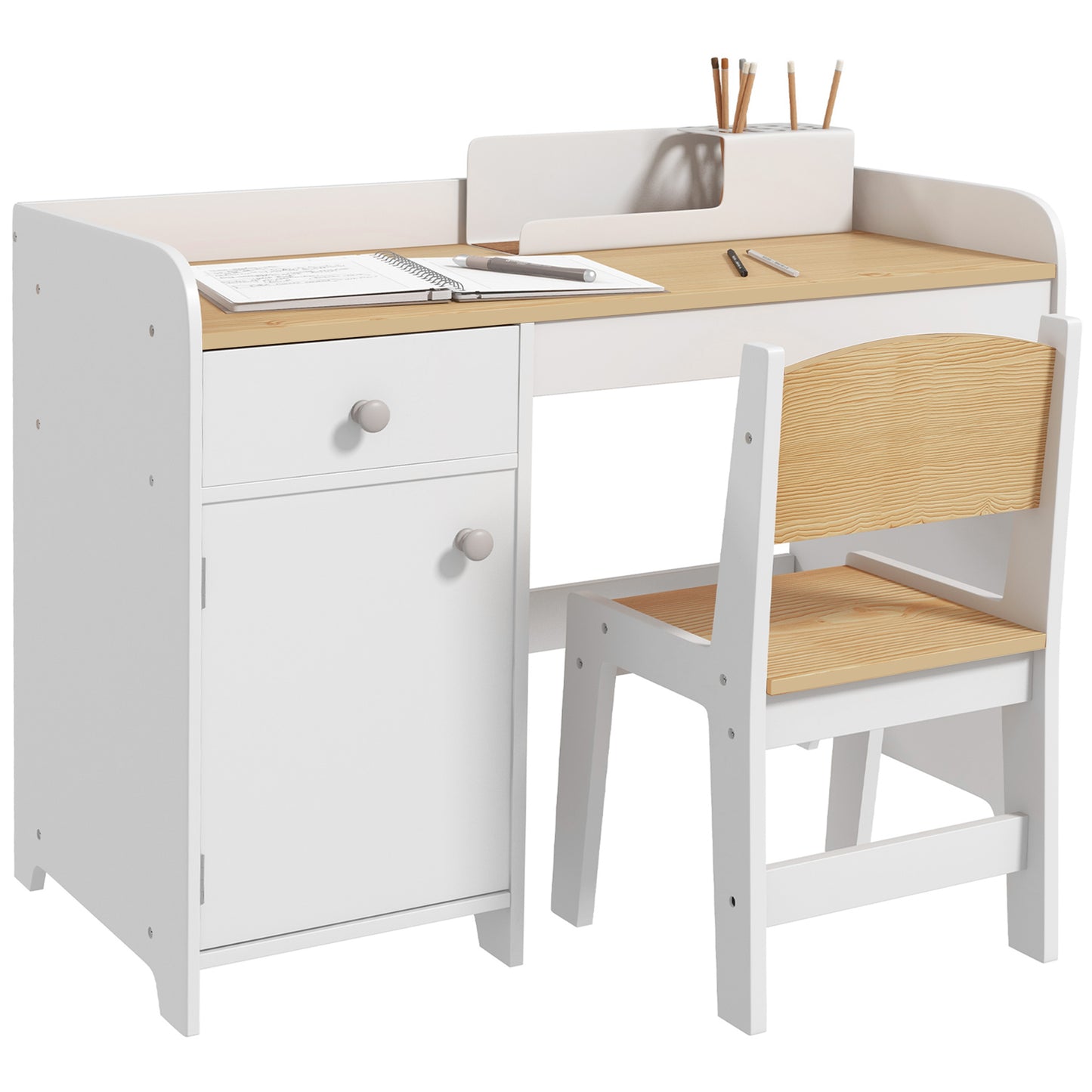 Kids Desk and Chair Set for Ages 3-6 Years w/ Storage Drawer - White