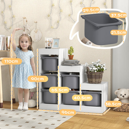 3-Layer Kids Toy Storage Unit with 6 Removable Bins, Grey