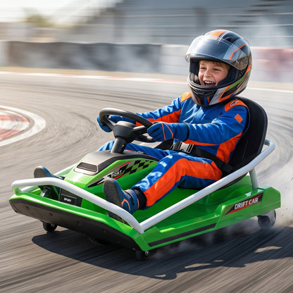 24V Electric Go Kart for Kids with Drift Mode, Soft Start, Green