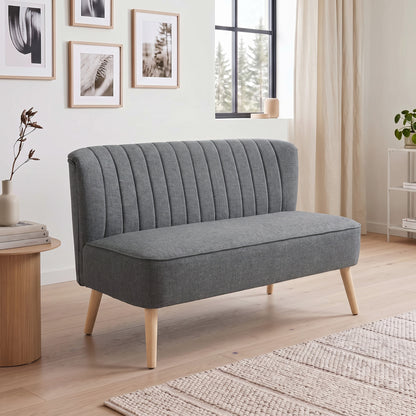 Compact 2-Seater Linen-Effect Sofa with Wooden Legs - Dark Grey