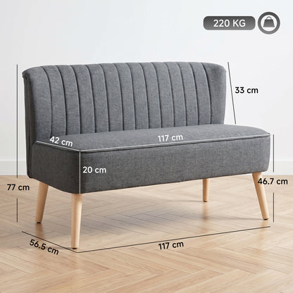 Compact 2-Seater Linen-Effect Sofa with Wooden Legs - Dark Grey