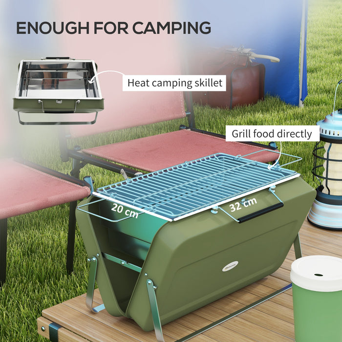 Foldable Suitcase Design Mini Charcoal Barbecue Grill BBQ, Green