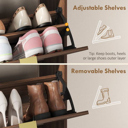 Narrow Shoe Cabinet with 2 Flip Drawers, Modern Shoe Storage Cabinet