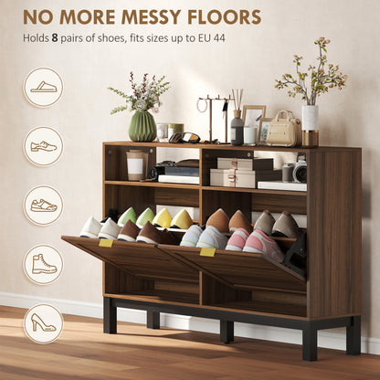 Narrow Shoe Cabinet with 2 Flip Drawers, Modern Shoe Storage Cabinet
